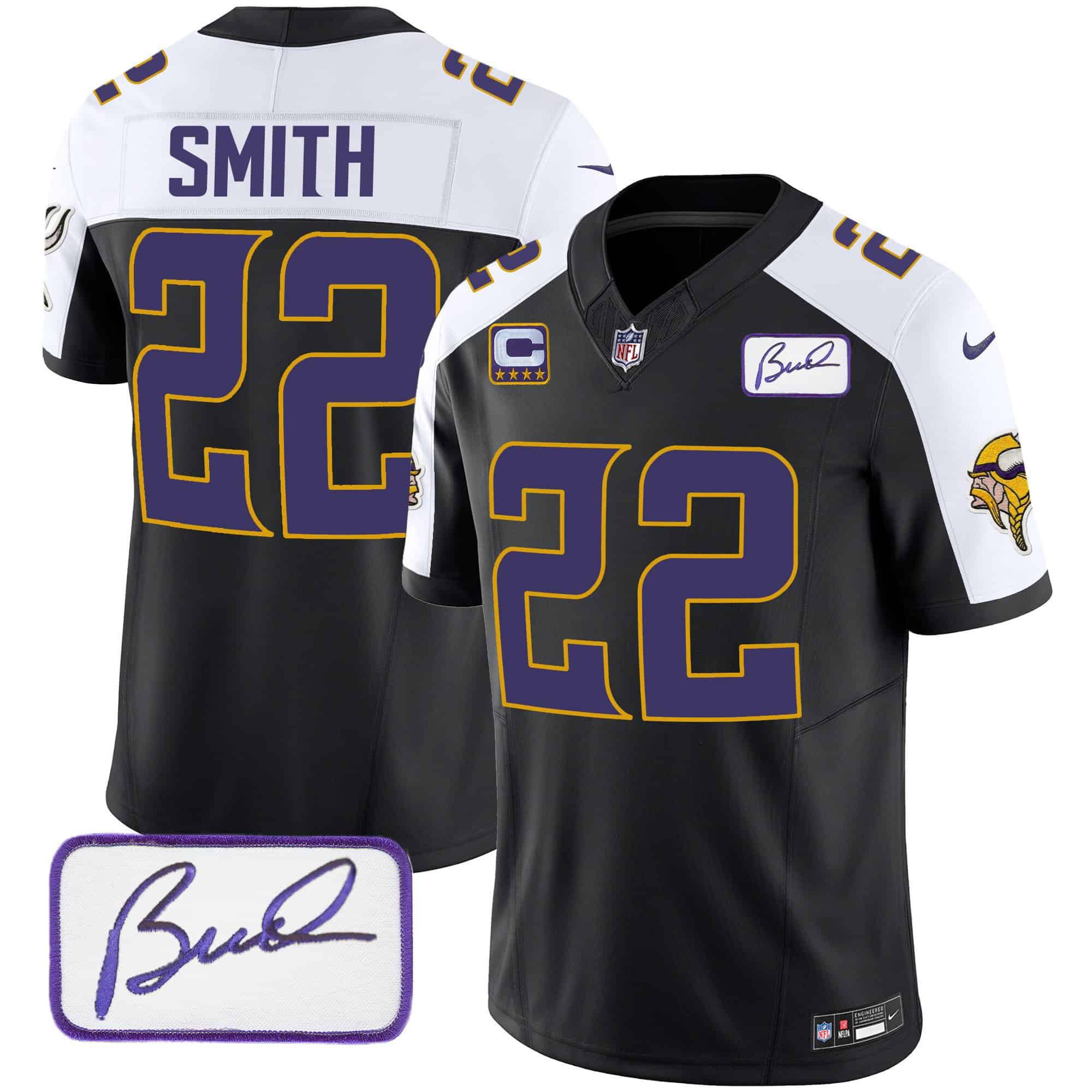 Men Minnesota Vikings #22 Smith Black 2024 Nike Bud Grant Patch Classic Limited NFL Jersey style 1
